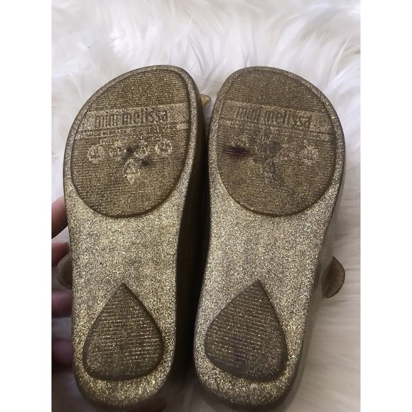 Mini MelissaGold Butterfly on Gold Sparkle Open Toe Mary Jane Cinderella sz 11 - Picture 7 of 7